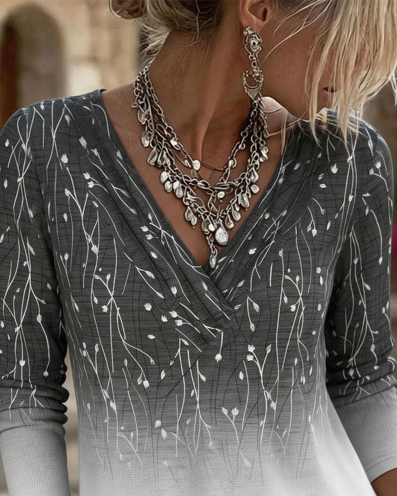 V-Neck Cross Gradient Long Sleeve Top