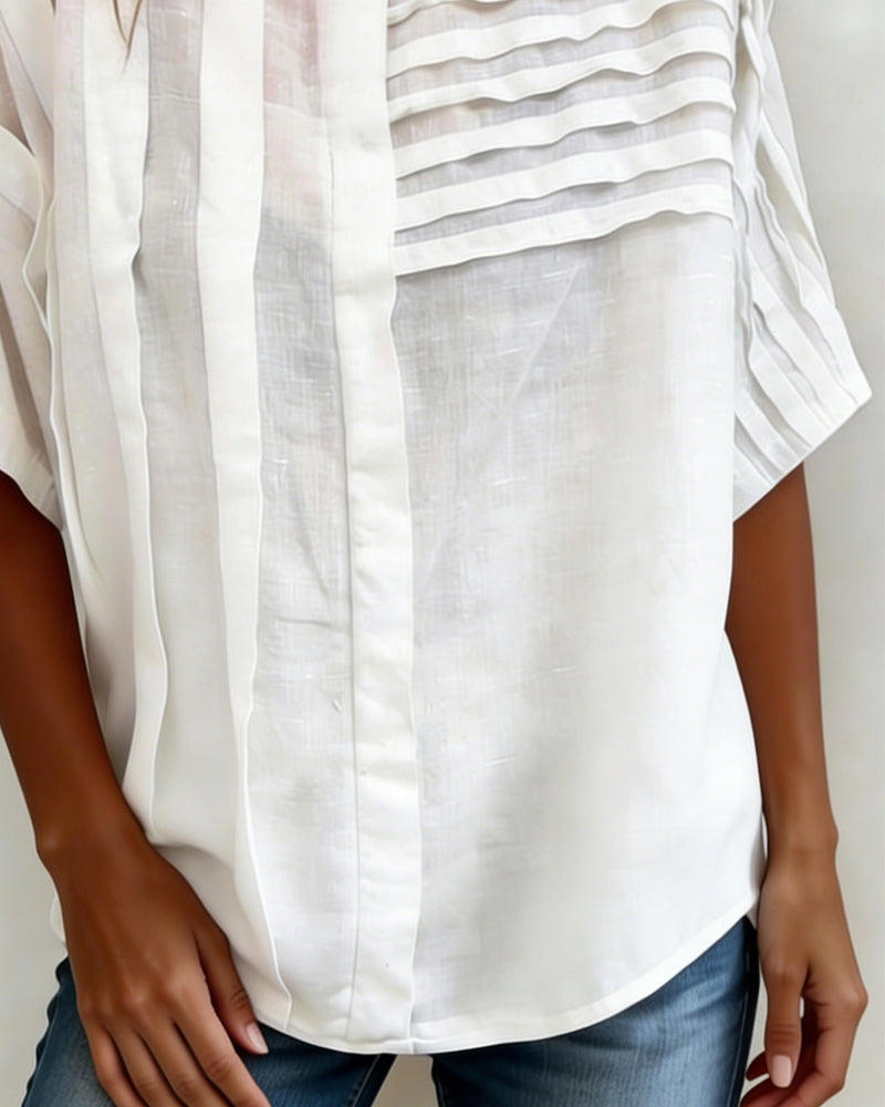 Asymmetric Pleated Round Neck Blouse