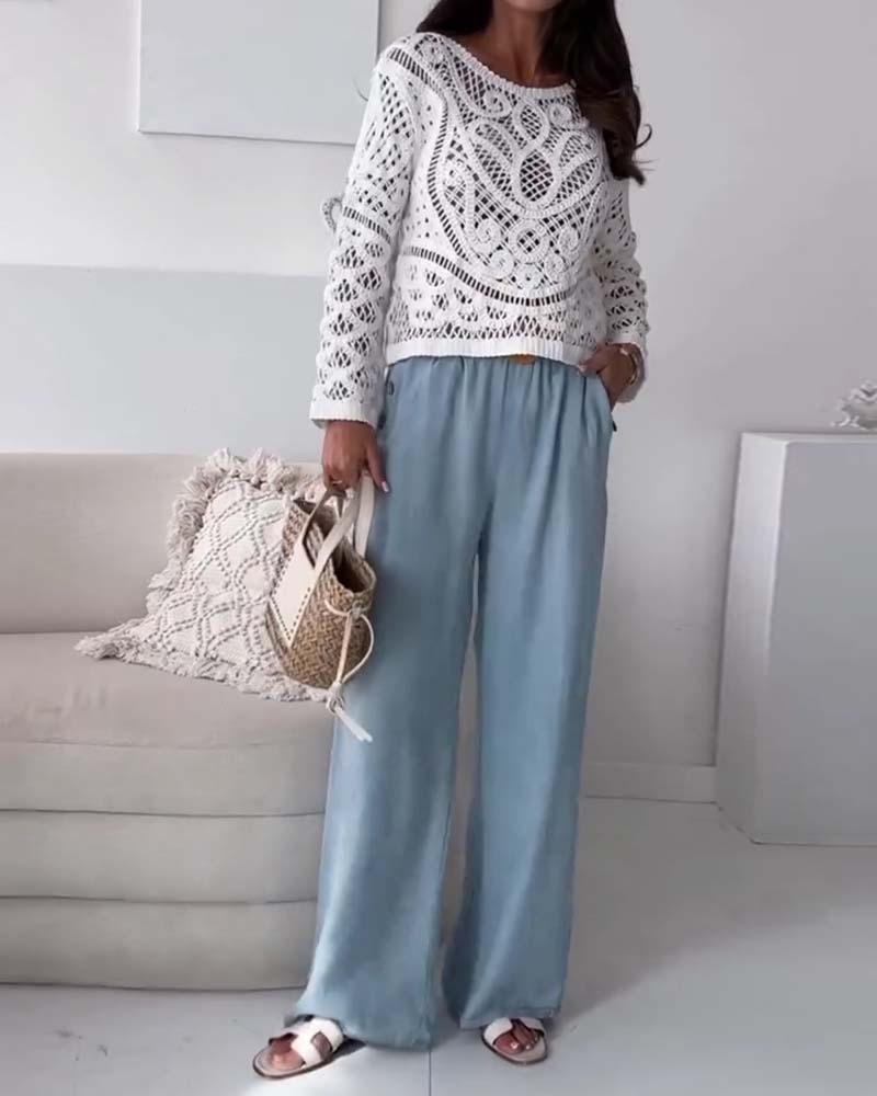 Washed Denim Wide-Leg Pants