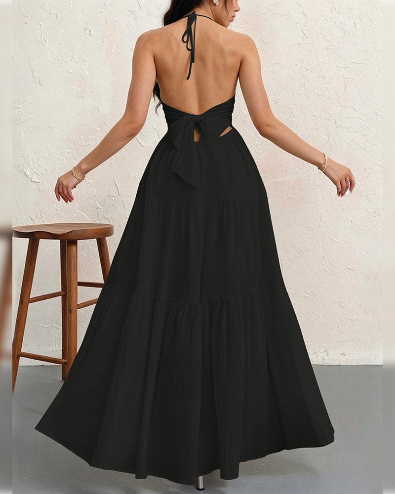 Fashion Solid Halter Dress