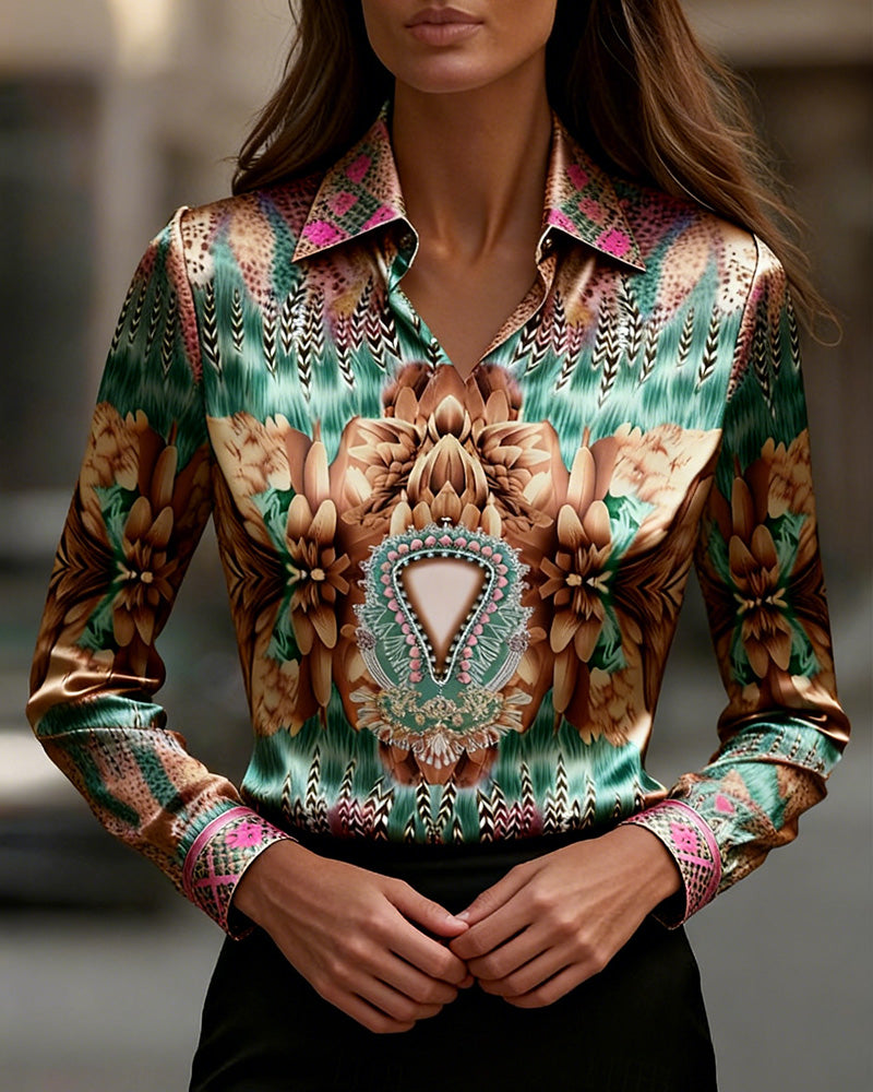 Long-Sleeved Leopard Print Blouse