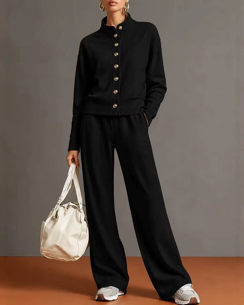Snap-Button Hoodie And Sweatpants Set