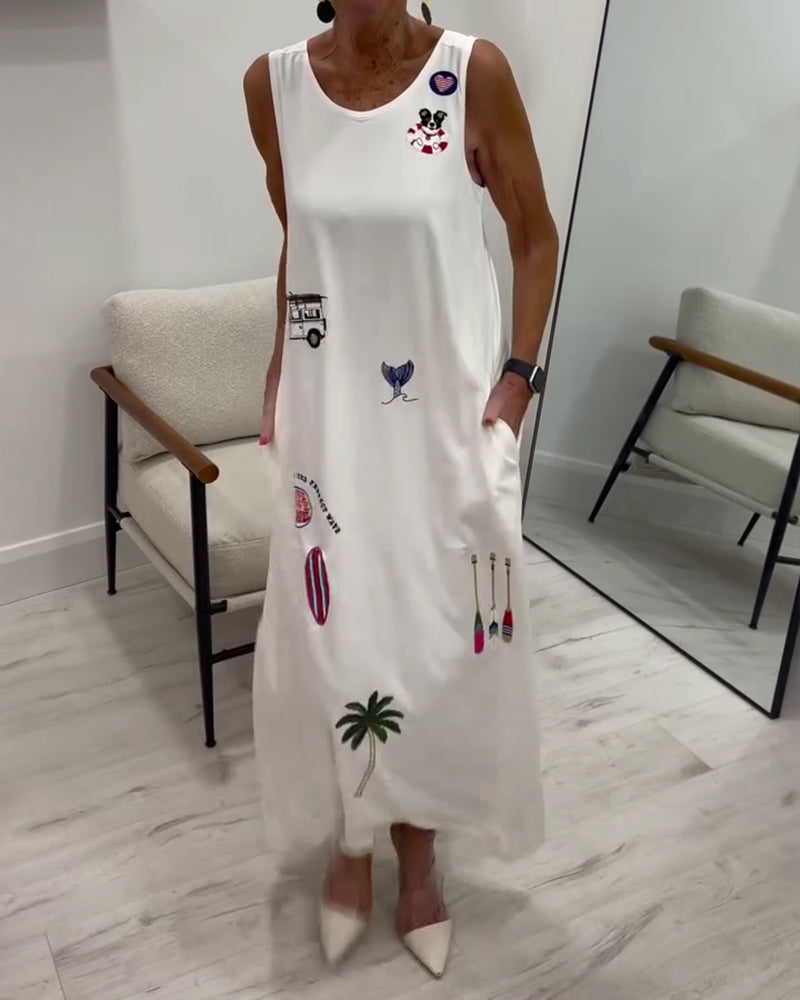 Sleeveless Novelty Print Casual Dress