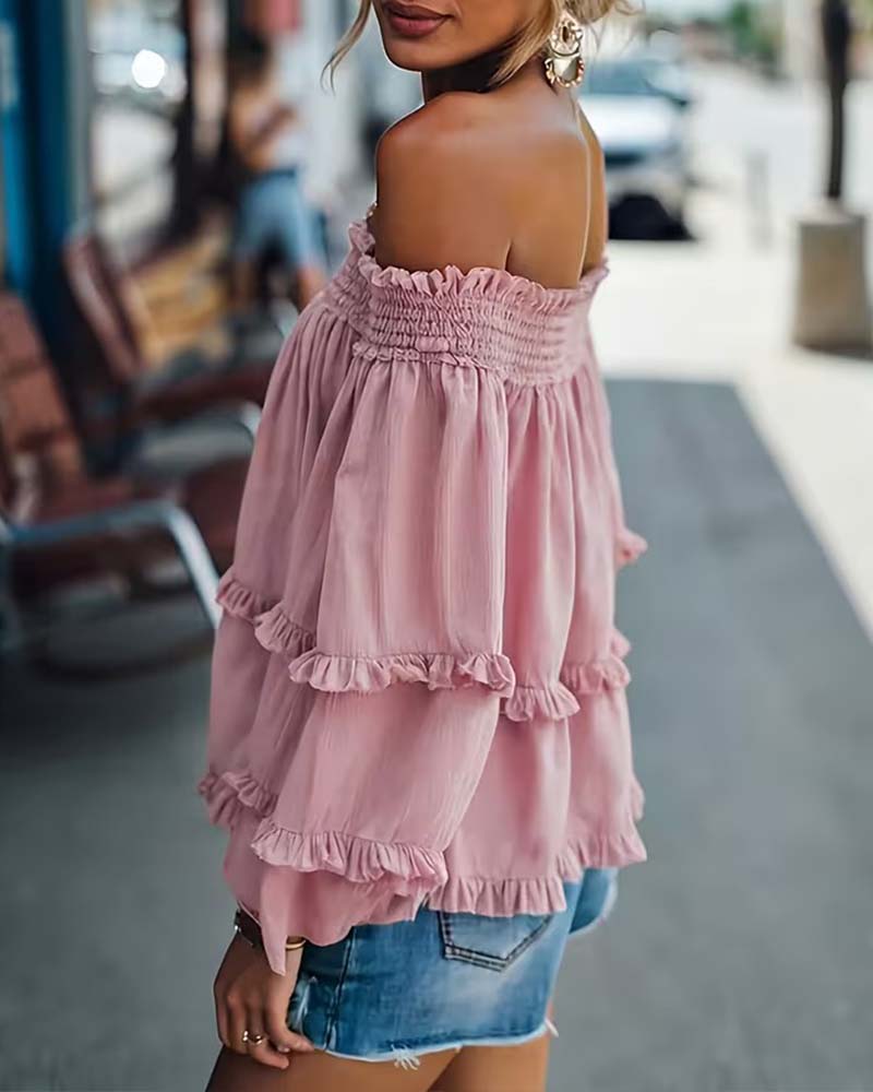 Off-Shoulder Ruffle Long Sleeve Blouse