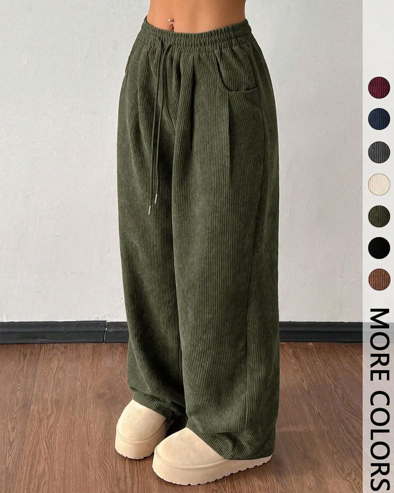 Drawstring Corduroy Long Pants