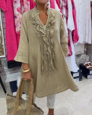 Ruffled Tassel Three-Quarter Sleeve Dress
