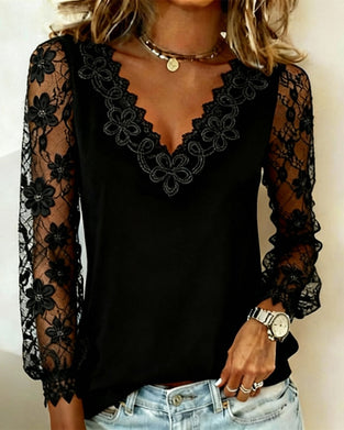 Stylish V-Neck Long-Sleeved Top