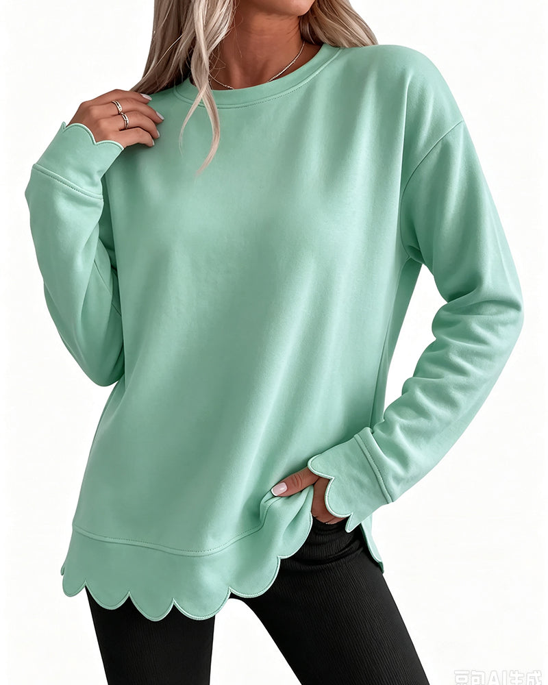 Scallop Trim Casual Sweatshirt