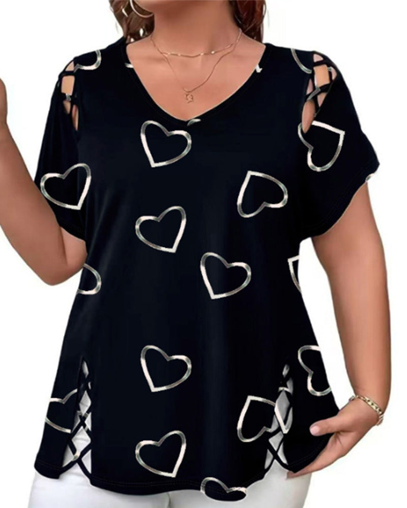 Heart Pattern Hollow Short-Sleeved T-Shirt