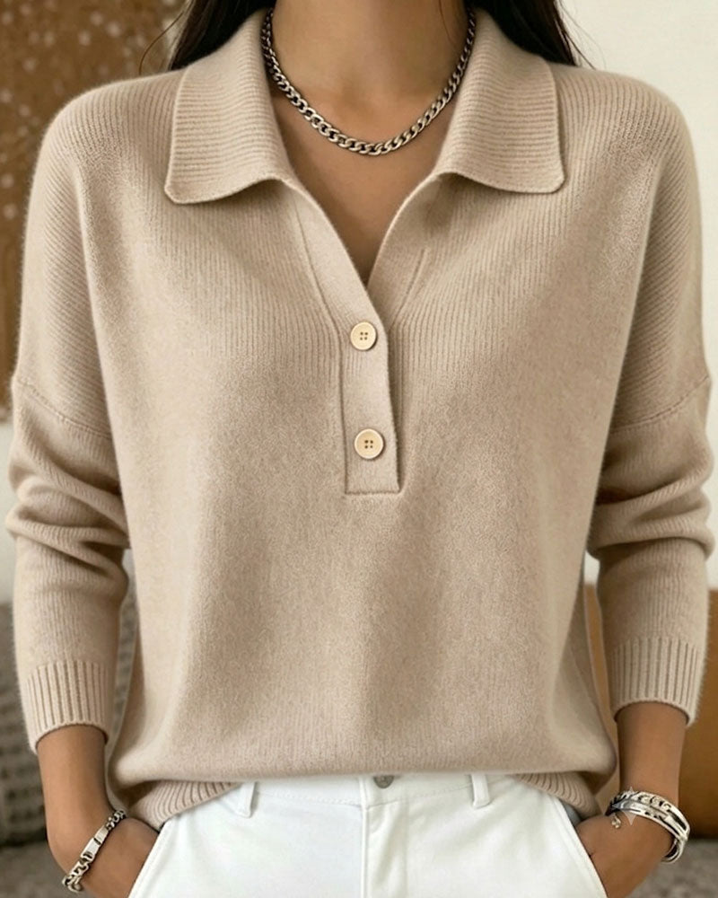Half-Placket Button Casual Pullover