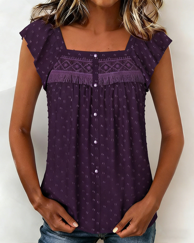 Fringed Square-Neck Blouse