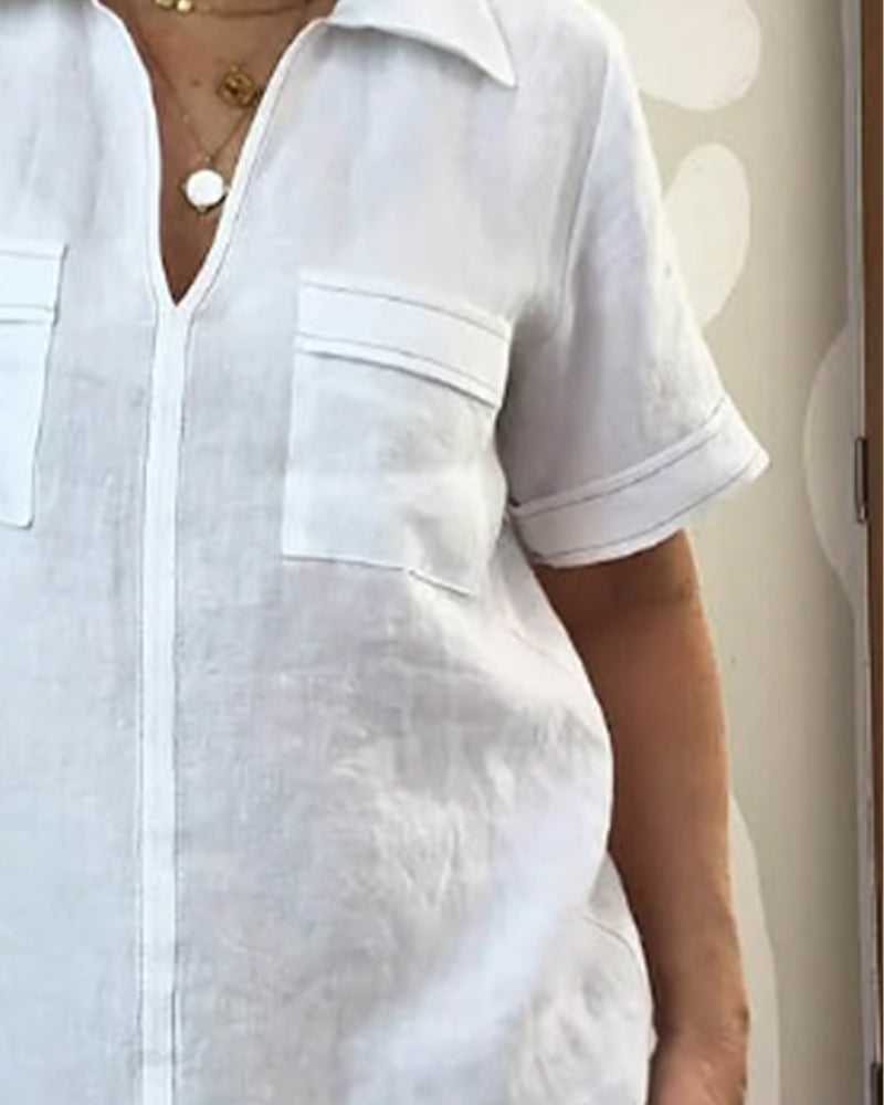 Lapel V-Neck Pocket Dress