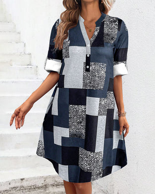 Plaid print button dress