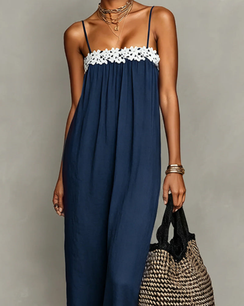 Contrast Color Straight Maxi Dress