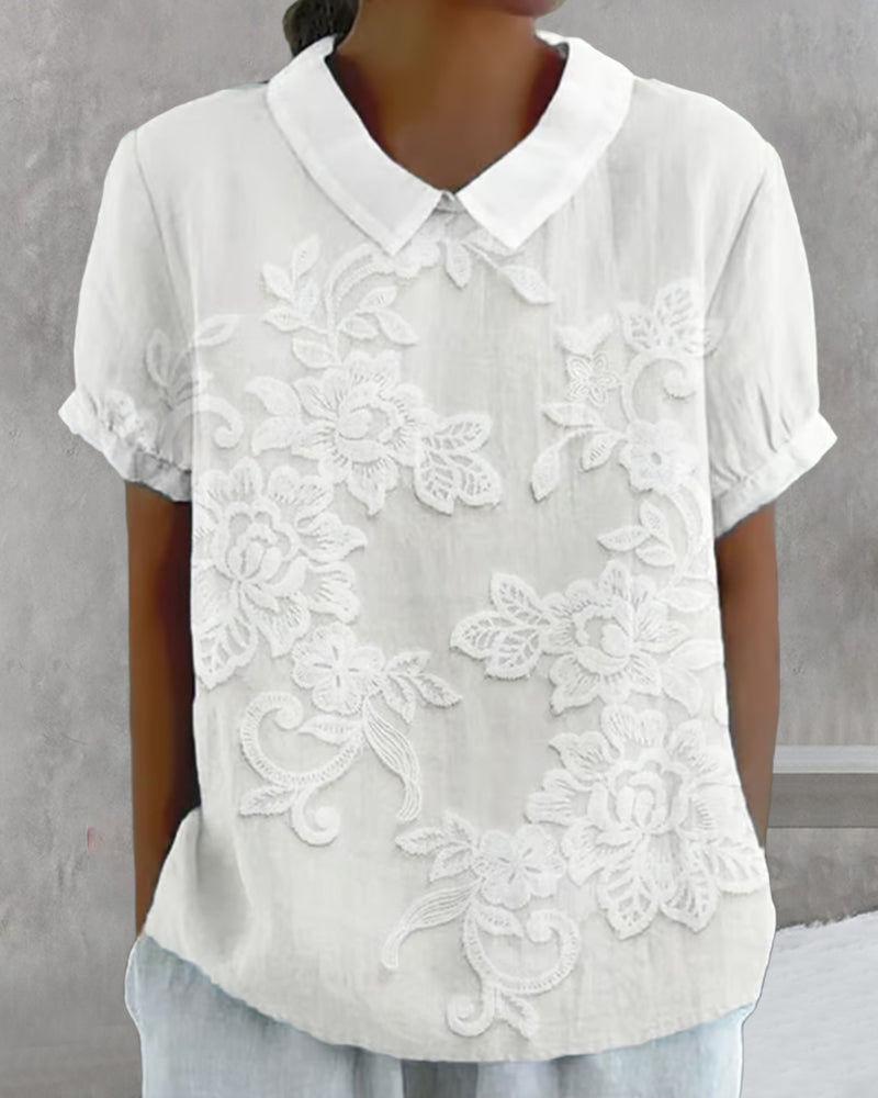 Solid Color Blouse With Lapel Print