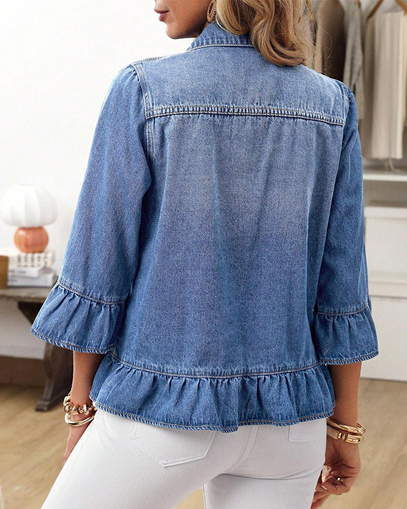 Flutter Sleeve Cropped Denim Coat