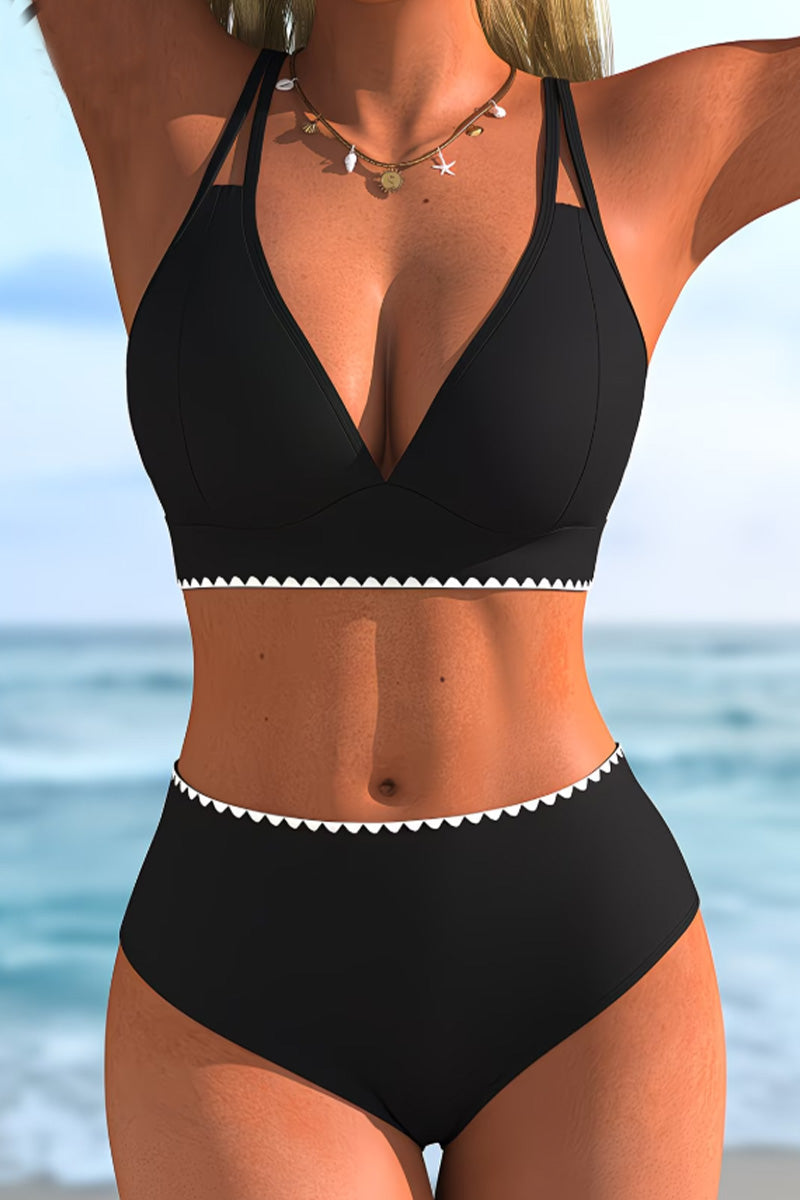 Two-Shoulder Strap Contrast Trim Bikini