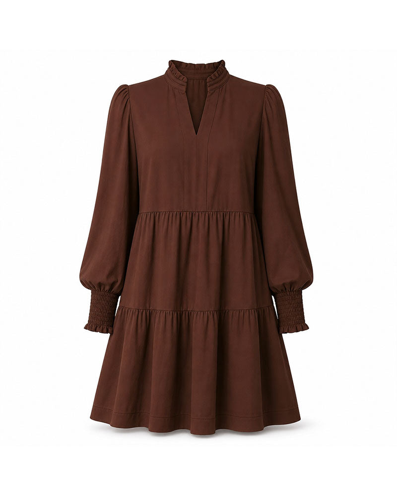 V-Neck Puff Sleeve Tiered Dress