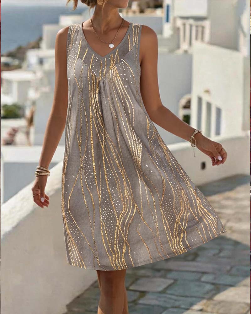V-Neck Line Sleeveless Dress