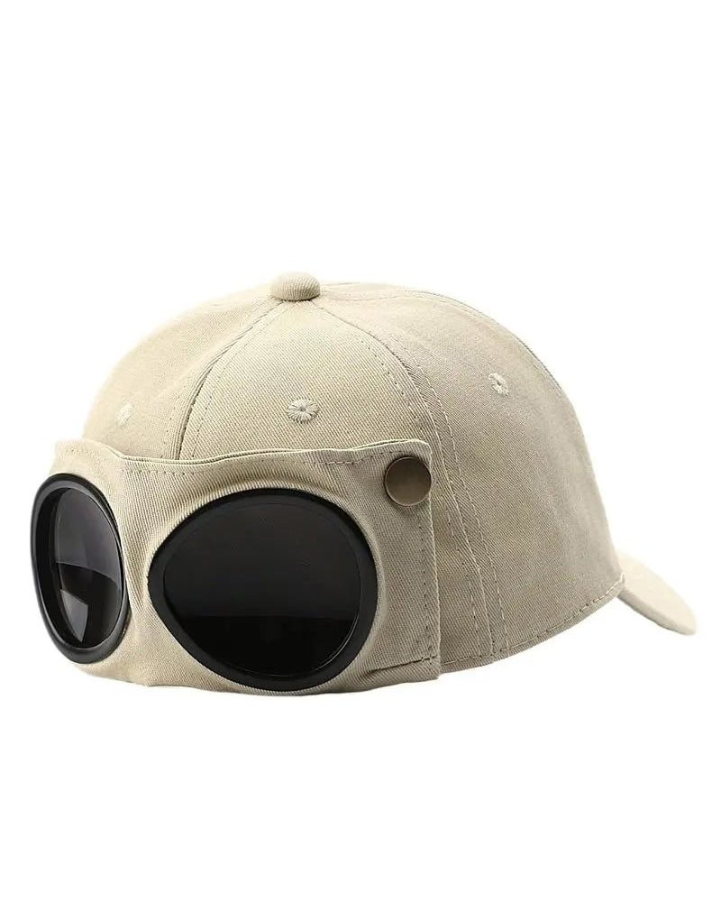 Detachable Goggle Pilot Baseball Cap Vintage Hat for Street Fashion & Daily Outfit