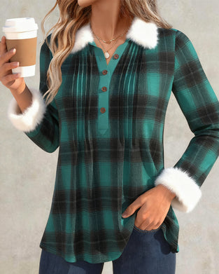 Plush Plaid Collared Shirt
