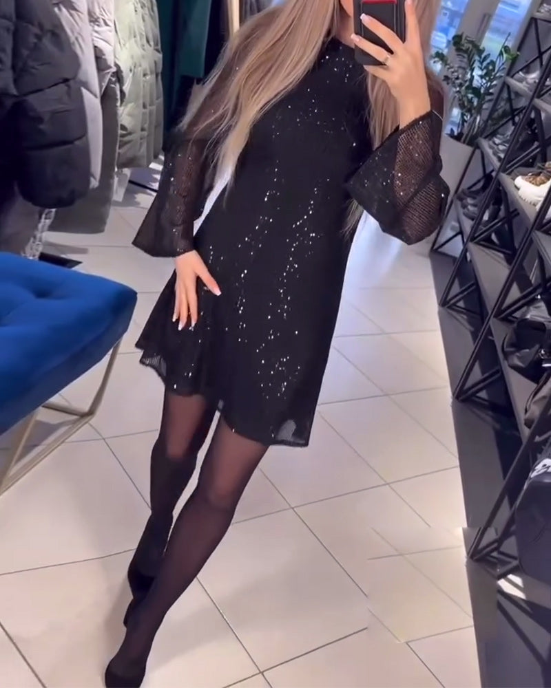Temperament Sequined Long-Sleeved Slim Dress
