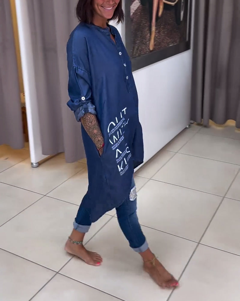 Letter print irregular button top