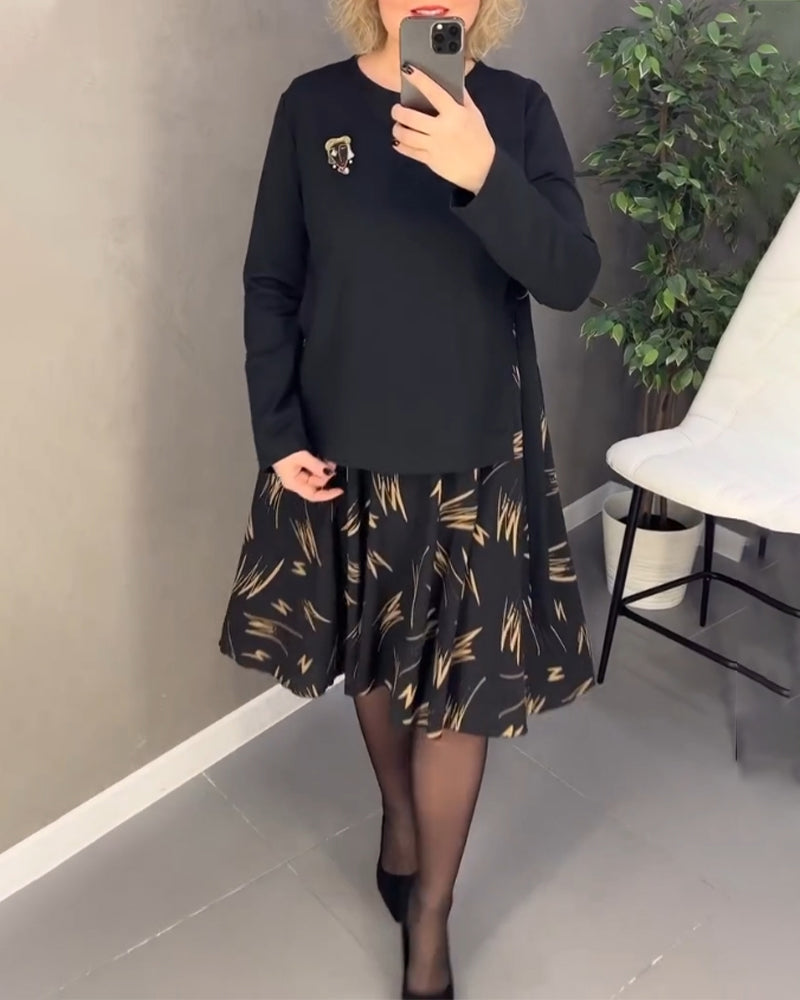 Casual Loose Print Round Neck Dress