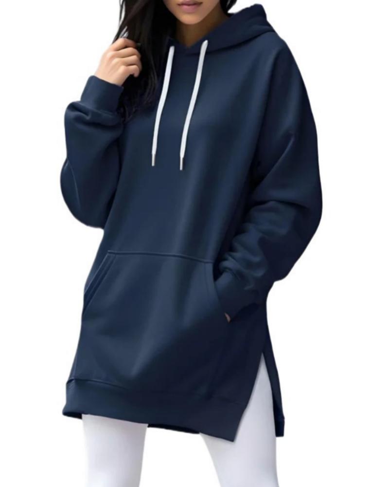 Solid Loose Fit Drawstring Hoodie
