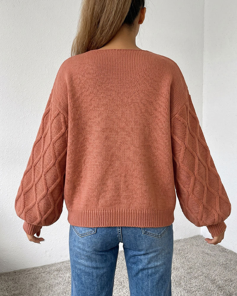 Lantern Sleeve Argyle Fashion Knit Pullover