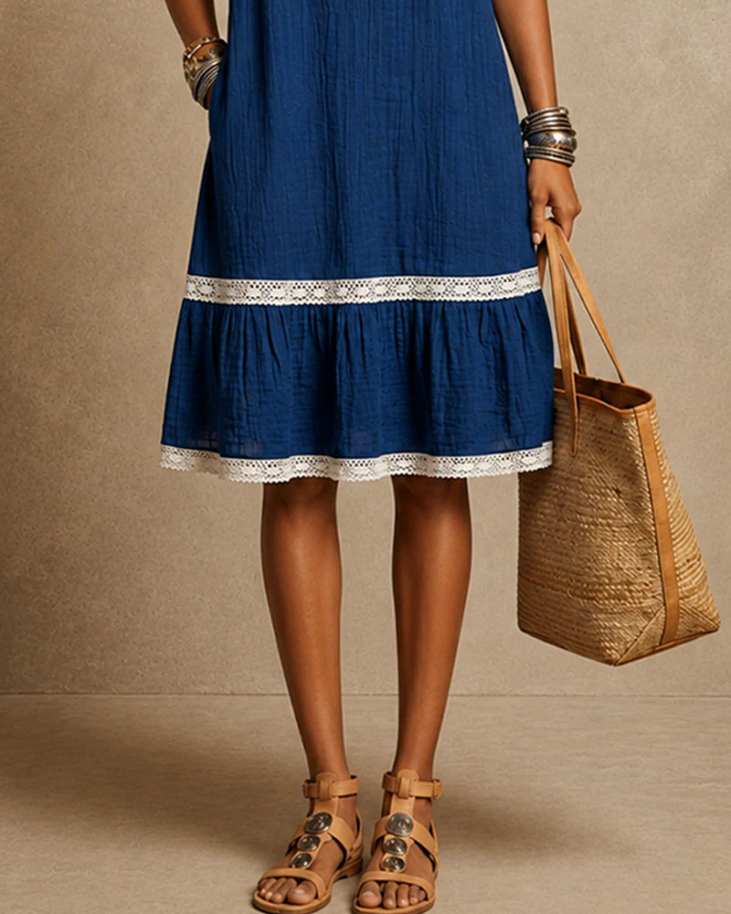 V-Neck Patchwork Straight Dress