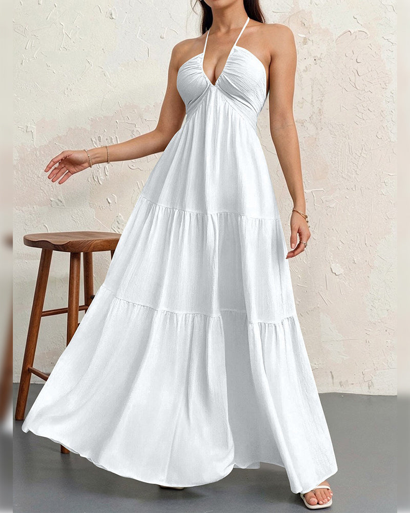 Fashion Solid Halter Dress