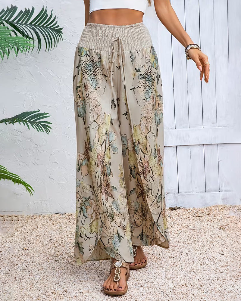 Ink Print Casual Wide-Leg Pants