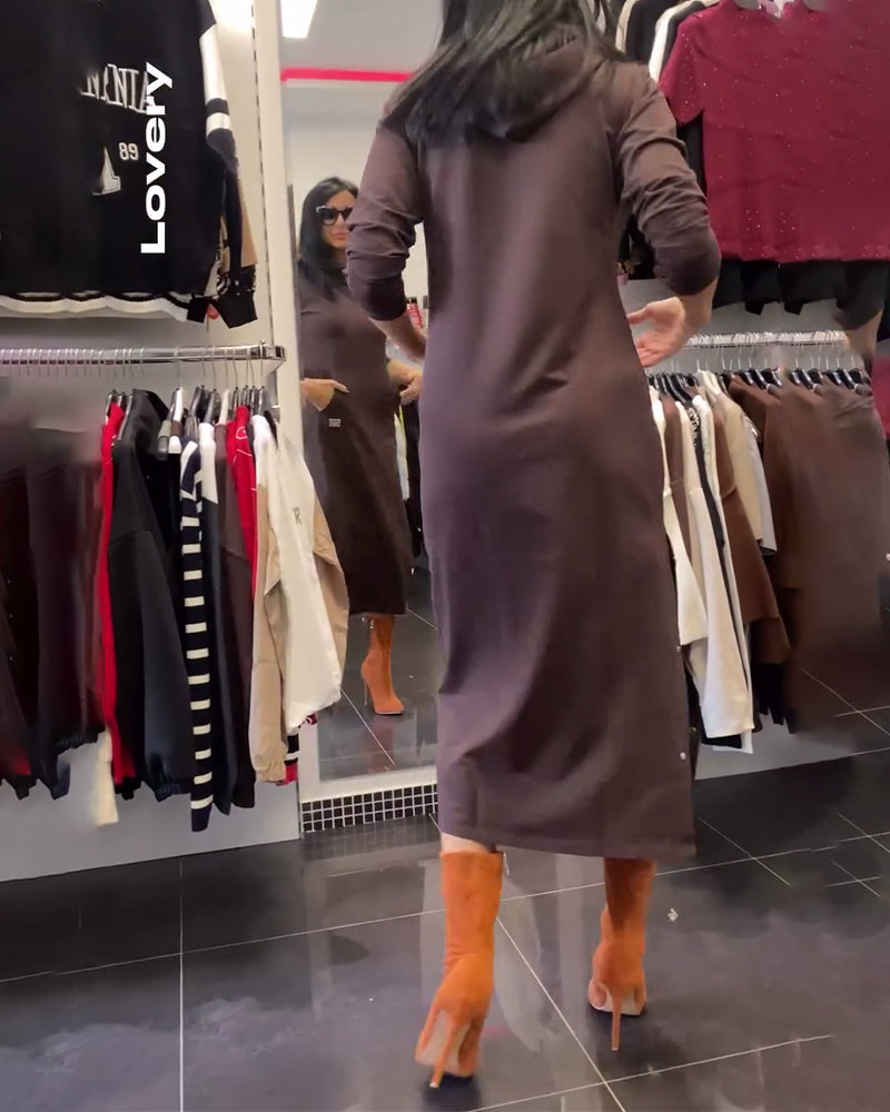 Side-Slit Hooded Dress