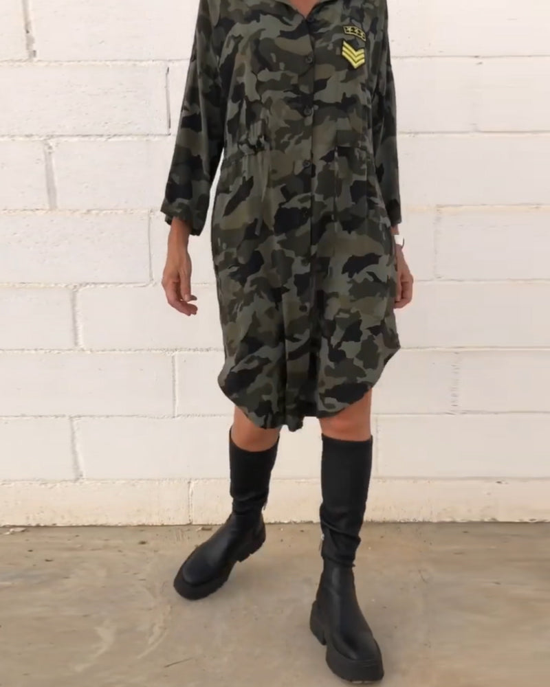 Camouflage Printed Long Sleeve Dress