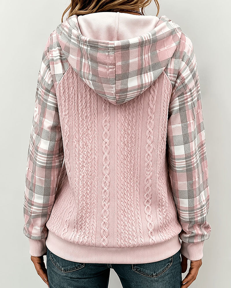 Casual Plaid Spliced Hoodie