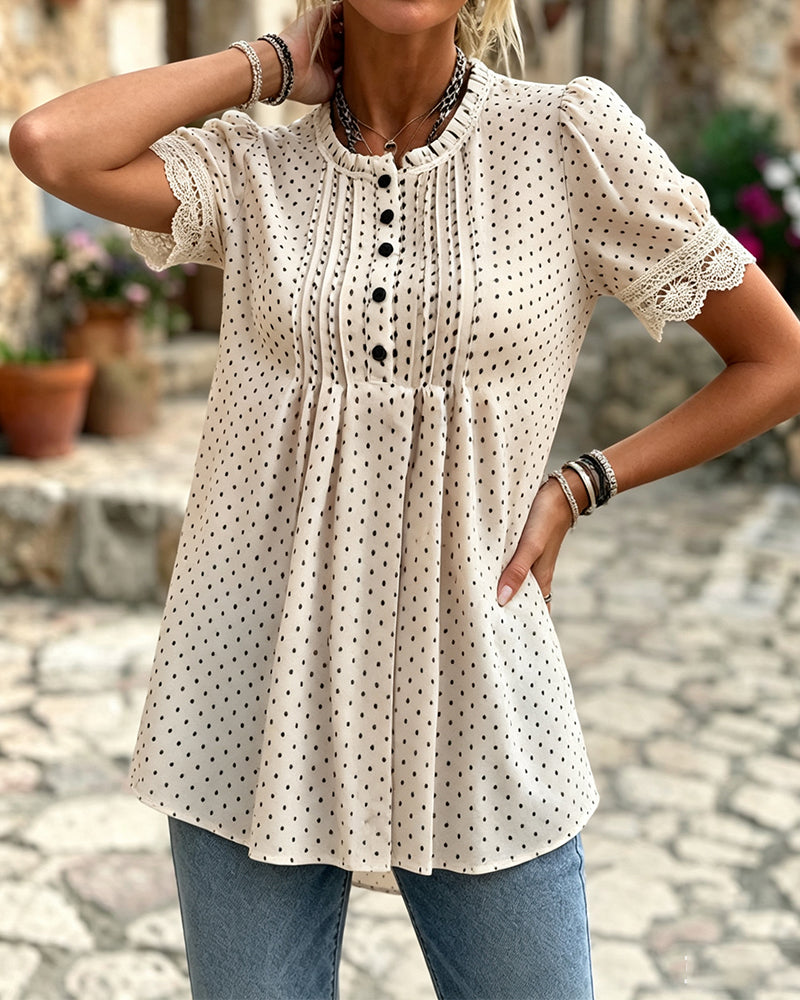 Bubble Sleeve Polka Dot Blouse