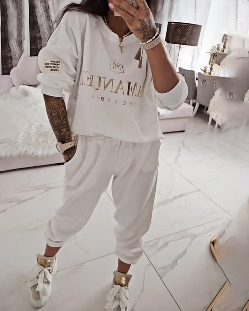 Sporty Casual Printed Two-Piece Set