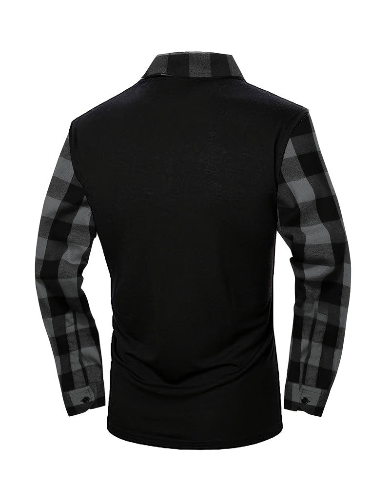 Half-Zip Plaid Spliced Top