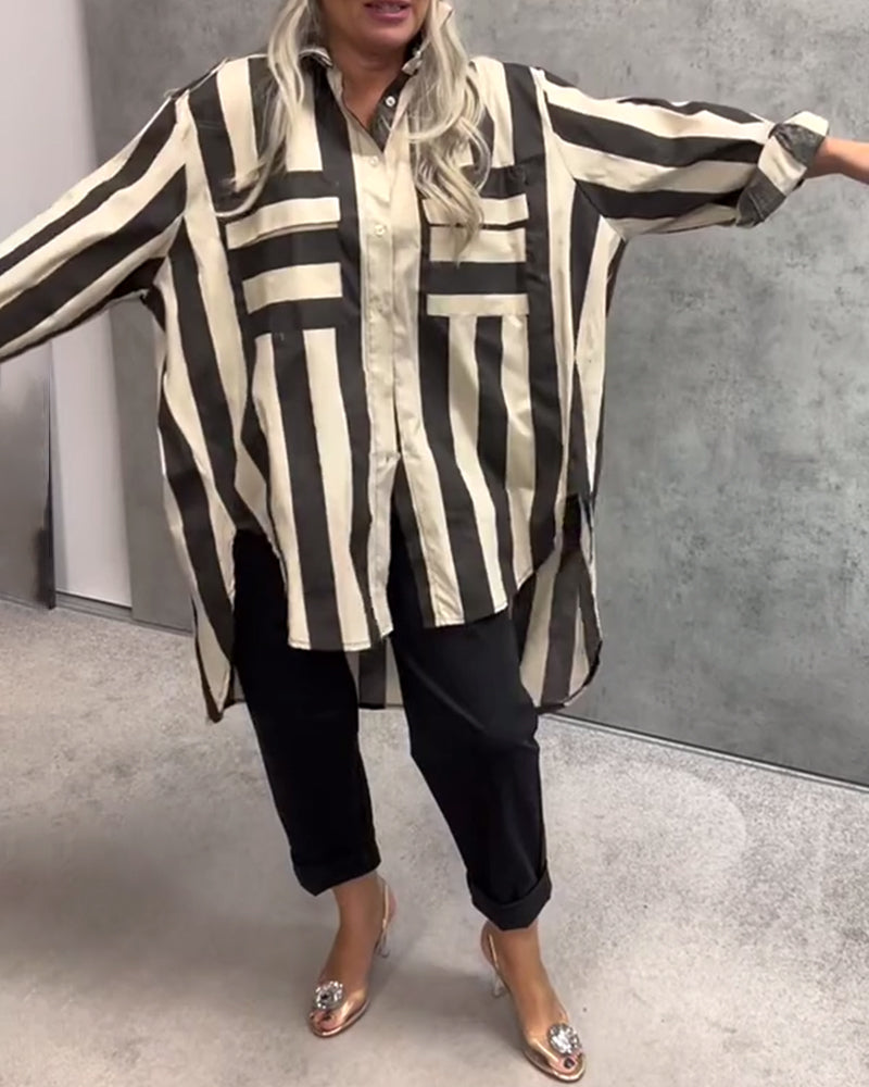Long-Sleeved Loose Striped Shirt
