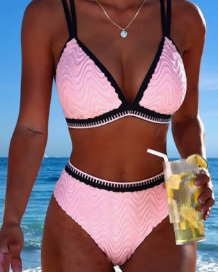 Color Block Double Strap Textured Bikini