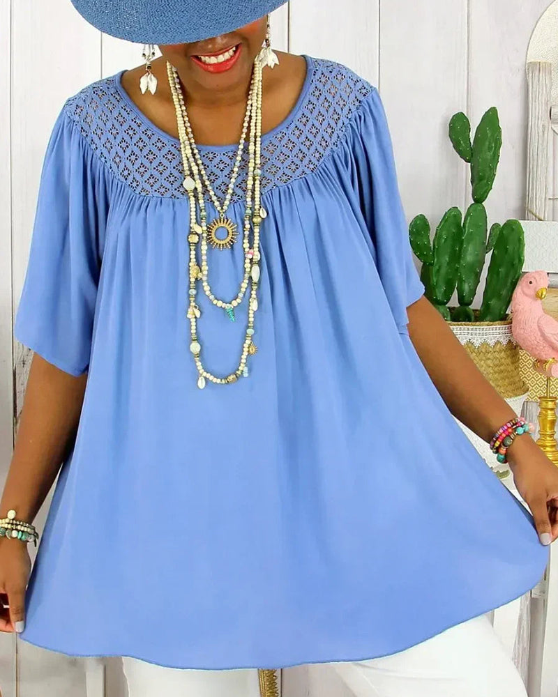 Solid Color Loose-Fitting Blouse