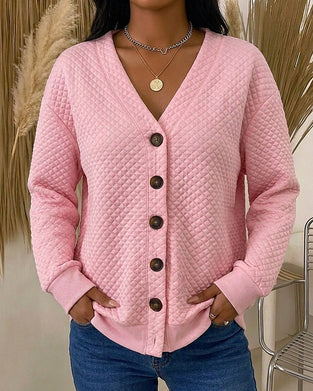 Solid Color Plaid Long-Sleeve Coat
