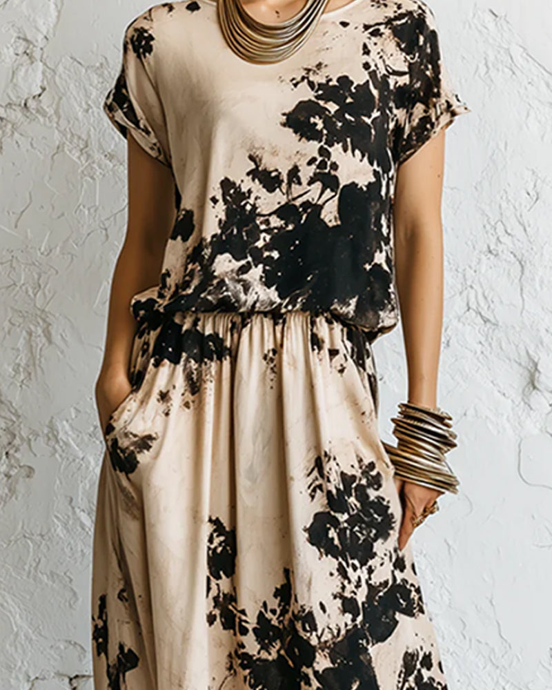 Ink Wash Print Knit Maxi Dress