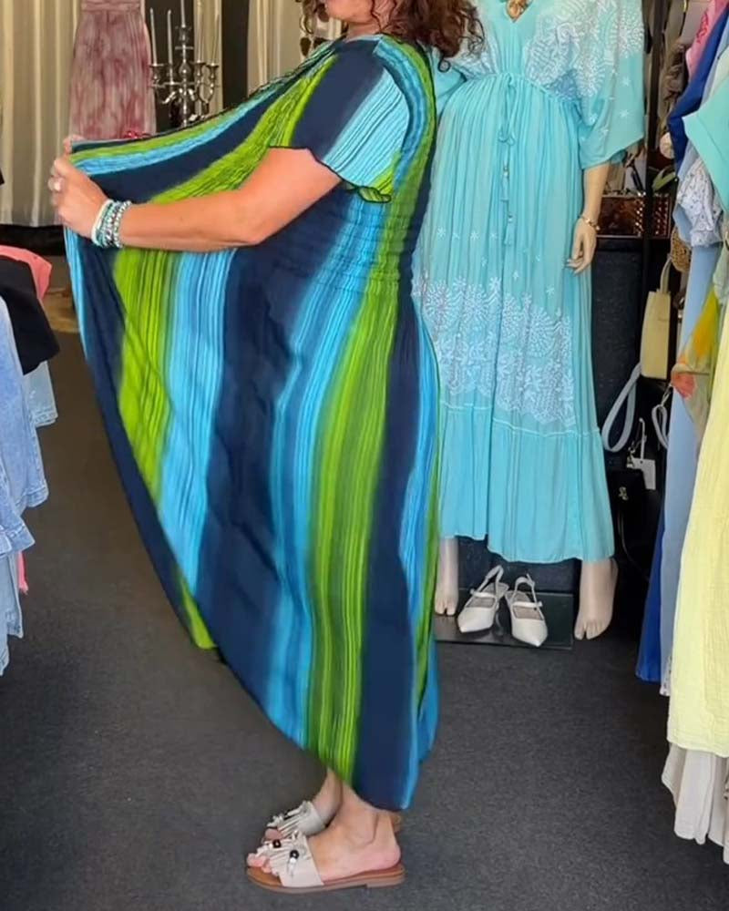 Vertical Stripe V-Neck Colorful Dress