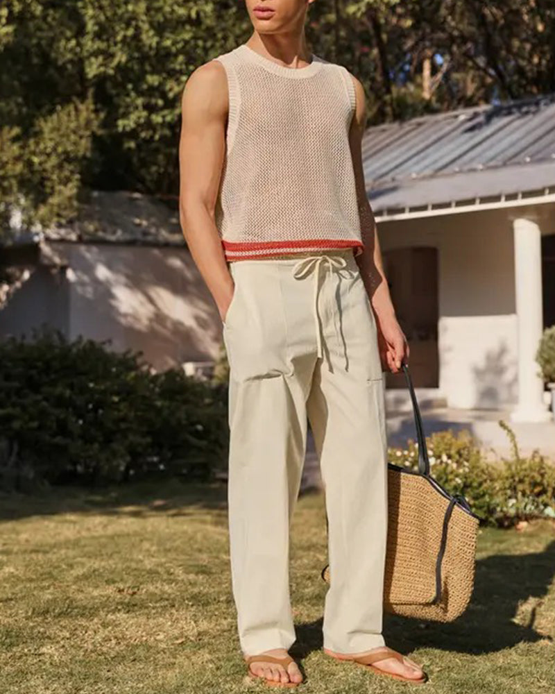 Solid Color Pocket Drawstring Beach Pant