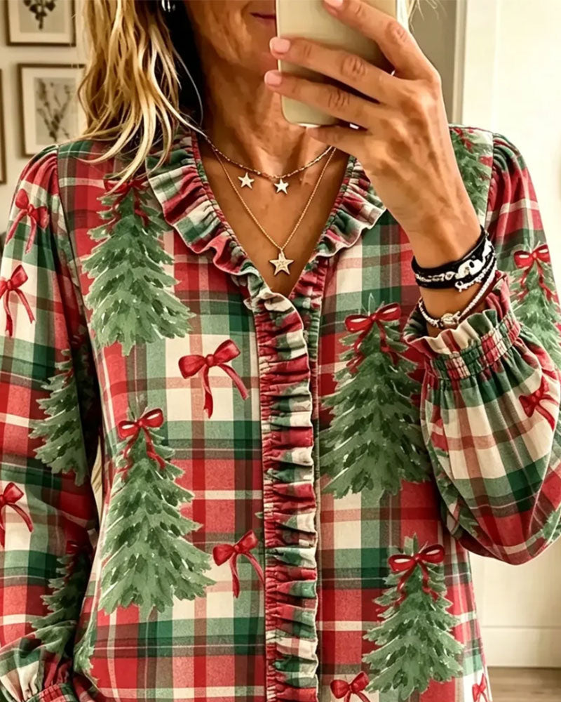 Christmas Plaid Christmas Tree Print Shirt