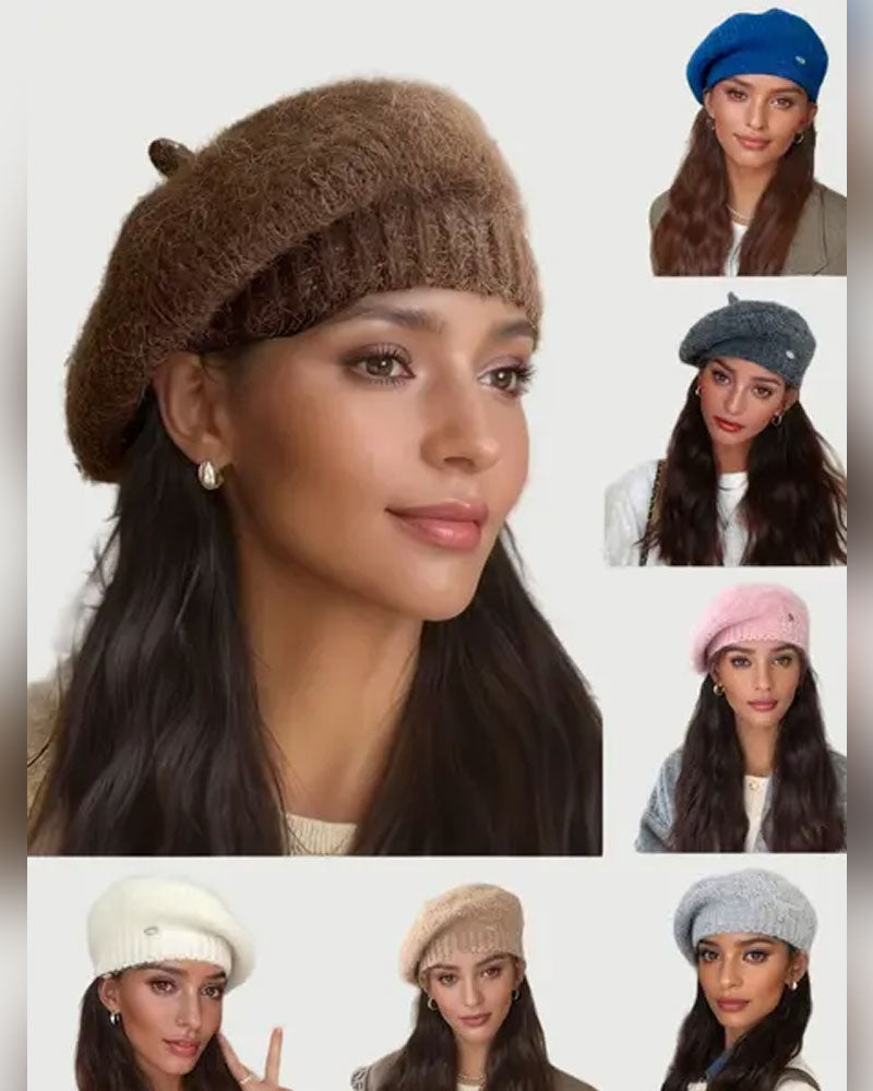 Women Plain Knit Beret Beanie