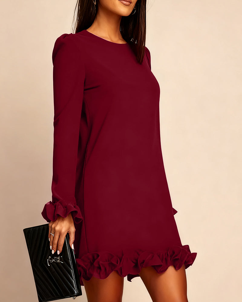 Puff Sleeve Straight Flower Bud Dress
