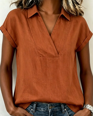 Solid Color Short-Sleeved Loose Blouse